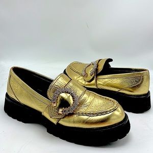 Jeffrey Campbell recess gold loafers size 10 holiday bling